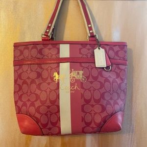 Coach Heritage Stripe pink medium signature tote bag